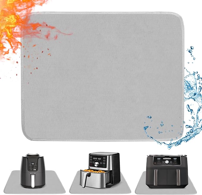Amerbro Tapete Resistente al Calor 15x18" – Protector de Encimera de Silicona Ignifugo Gris para Air Fryer, Cafetera y Tostadora