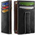 Cartera delgada BULLIANT con cierre magnético - Cartera de bolsillo frontal de cuero genuino para hombre, bloqueo RFID, capacidad para 12 tarjetas y clip para billetes.