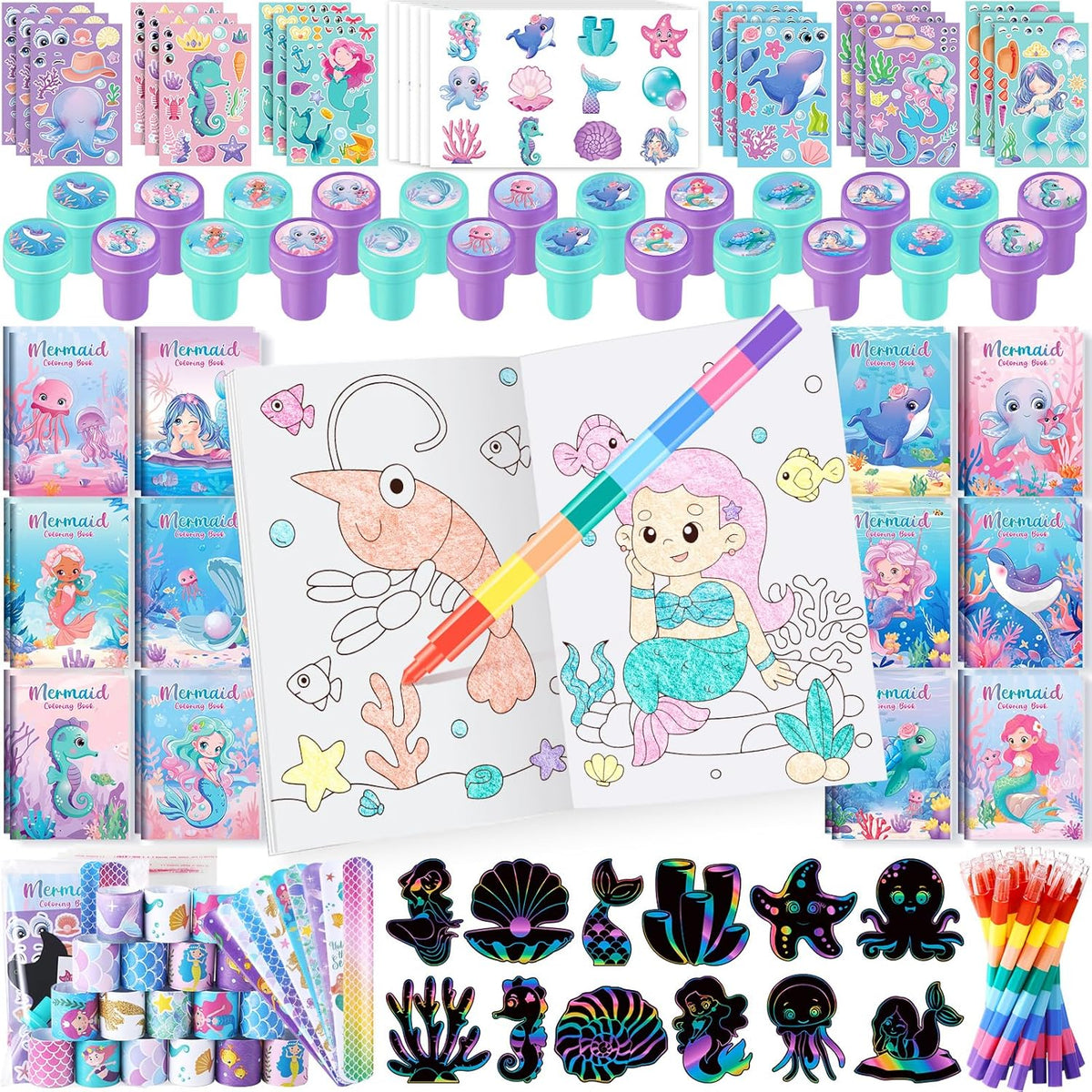 BenLouis Kit de Recuerdos para Fiesta de Sirenas – Libros para Colorear, Crayones y Pegatinas a Granel para Niños
