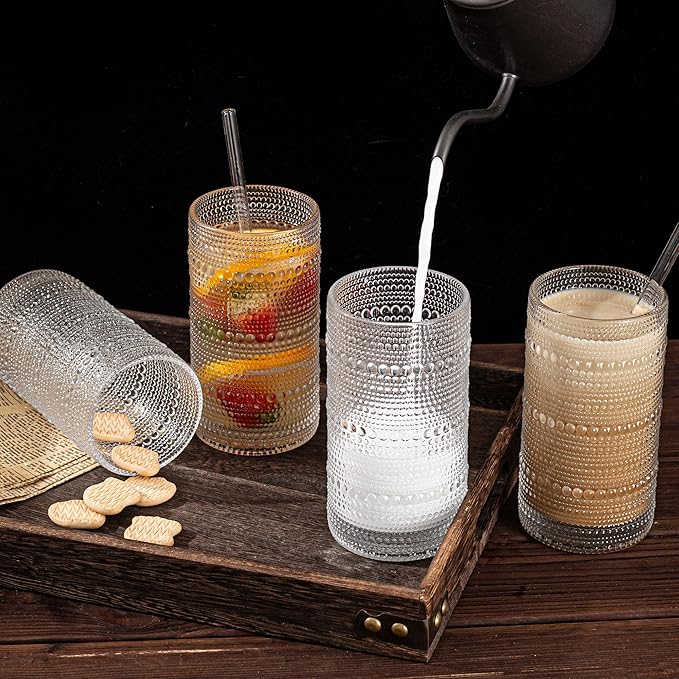 Set de 12 Vasos Vintage Hobnail Dingerjar — 480 ml (16 oz), Vidrio Grueso Estilo Retro