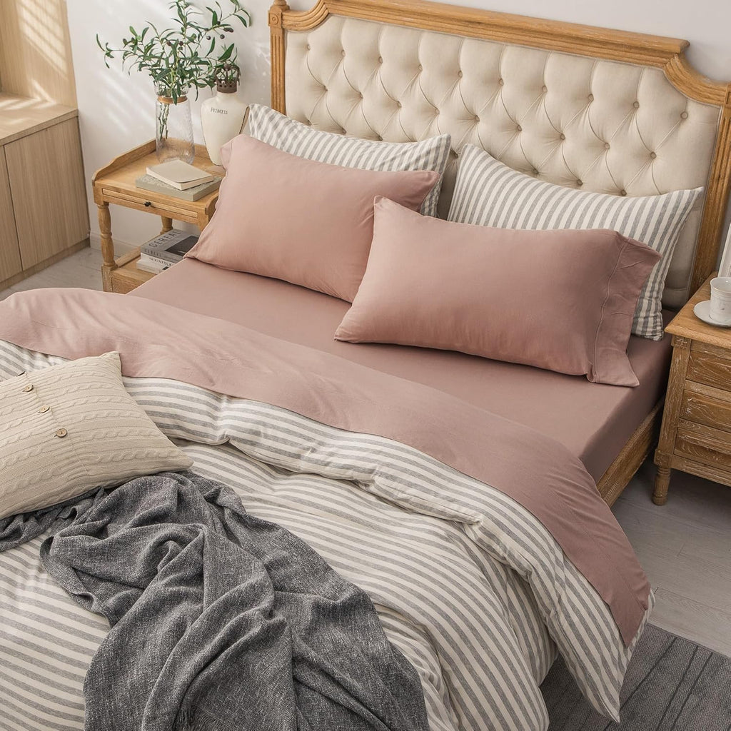 PURE ERA Jersey Knit 4pc Bed Sheet Set 100% T-Shirt Cotton Super Soft Comfy Breathable Fits Mattress Up to 20" Extra Deep Pocket (Solid Petal Pink, King)