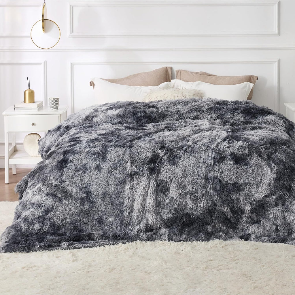COLOR GRIS-Cobija Bedsure GentleSoft Esponjosa King | Piel Sintética Suave tipo Minky | Cálida para Invierno, Gruesa de Felpa Sherpa Oversize | 108x90, Tie Dye Gris