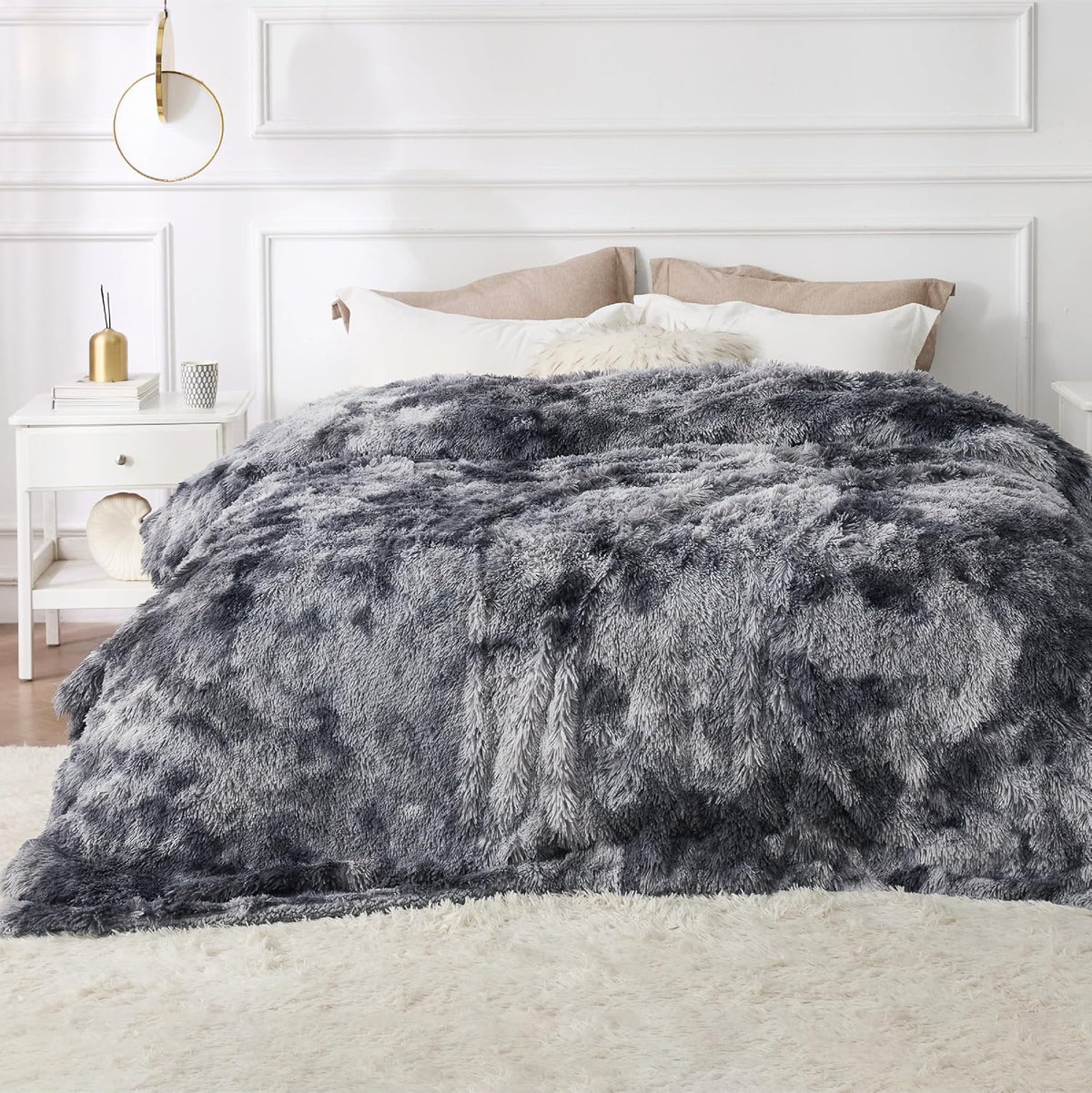 COLOR GRIS-Cobija Bedsure GentleSoft Esponjosa King | Piel Sintética Suave tipo Minky | Cálida para Invierno, Gruesa de Felpa Sherpa Oversize | 108x90, Tie Dye Gris