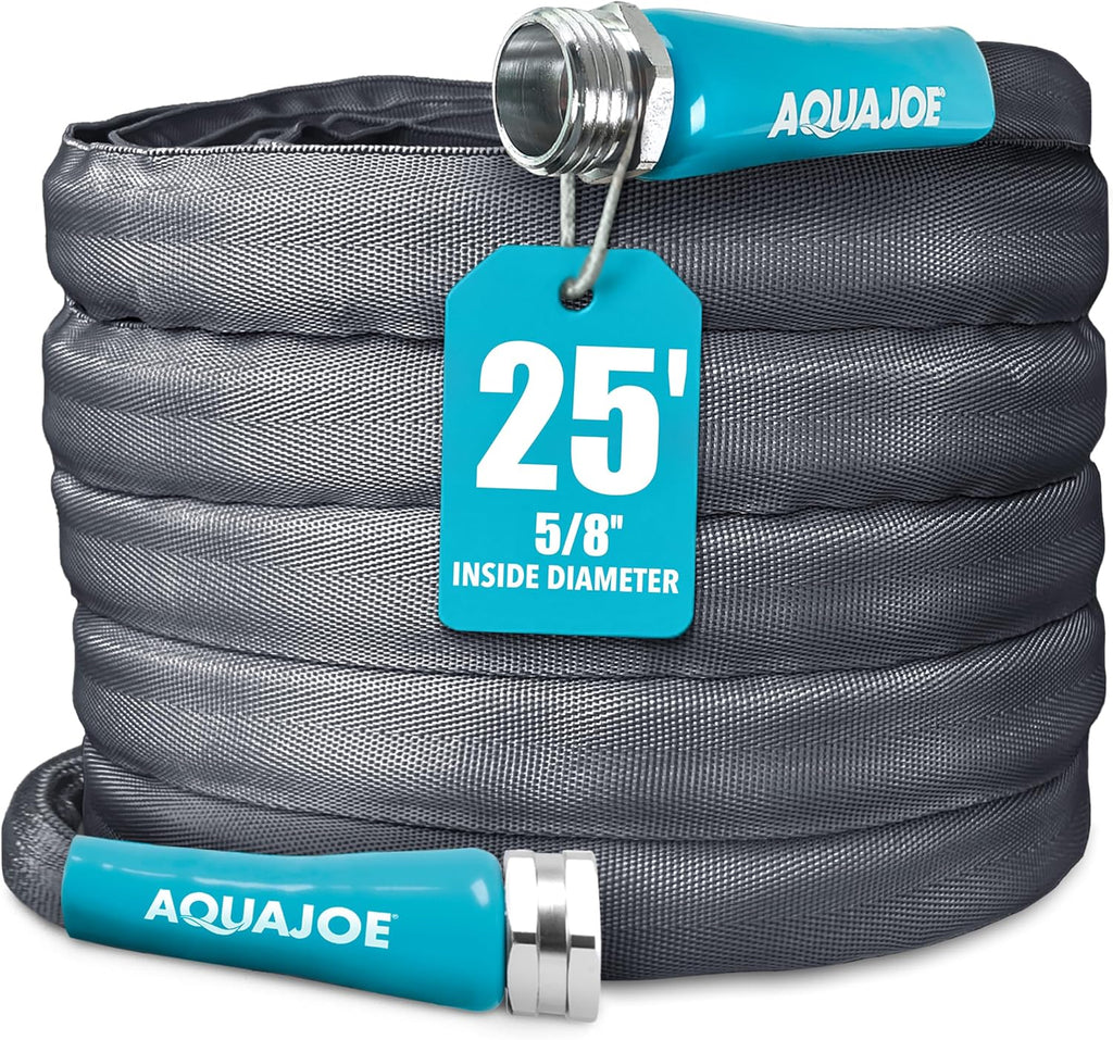 USADO-Manguera Aqua Joe AJFJH25-58-PRO FiberJacket | No Expansible y Sin Torceduras | Para Jardín, RV, Marina y Camper | Ultraligera | Segura para Agua Potable | 25 pies x 5/8 Pulgada