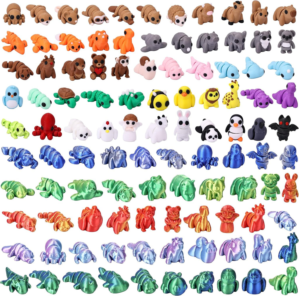 105 animales impresos en 3D, animales impresos en 3D, juguetes antiestrés articulados de bolsillo a granel, recuerdos para fiestas, rellenos para bolsas de regalos, mascotas de escritorio para recompensas en el aula, regalos de intercambio para niños y