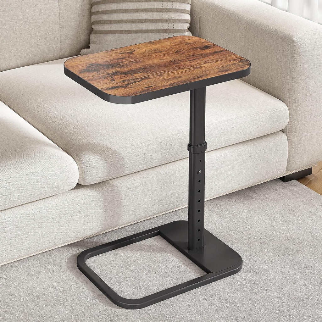 Mesa auxiliar Kitstorack para TV, altura ajustable, tapa abatible y esquinas metálicas redondeadas, mesa para aperitivos para sofá, cama, silla, sala de estar, mesa auxiliar en forma de C para comer, cenar o usar la computadora portátil, espacios