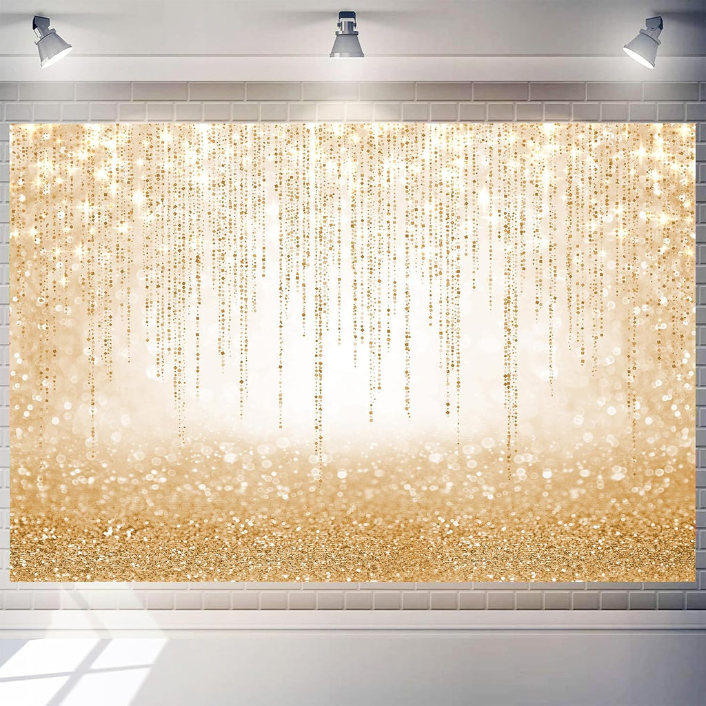 (VER DISENO DE LA IMAGEN TOMADA) Atlastrip Fondo de Fiesta Bokeh Dorado 8x6 Pies | Telon de Lentejuelas Doradas Brillantes para Fotografia | Cumpleanos, Aniversarios y Baby Shower