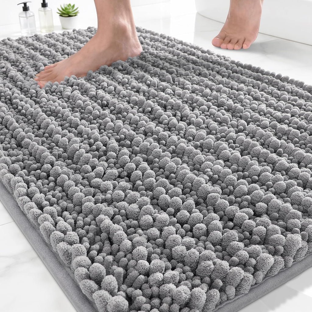 Yimobra Alfombra de Bano Antideslizante Lavable | Ultra Suave de Chenilla Absorbente | Secado Rapido para Tina y Ducha | Gris | 24x17 Pulgadas