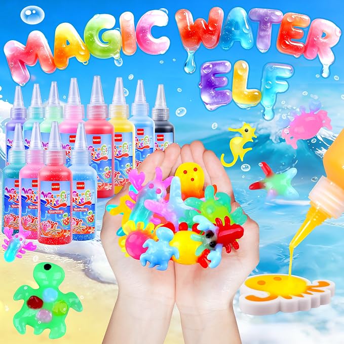Kit de Juguetes Mágicos de Elfos de Agua QANIY, Kit de Gel de Agua de Hadas, Regalos de Navidad para Niños con 12 Geles y 6 Moldes, Set de Creación de Squishy DIY, Regalos de Navidad para Niños