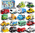 JOYIN Juego de 18 vehículos de juguete de autos y camiones de ciudad con retroceso, juguetes de autos con motor de fricción para niños pequeños