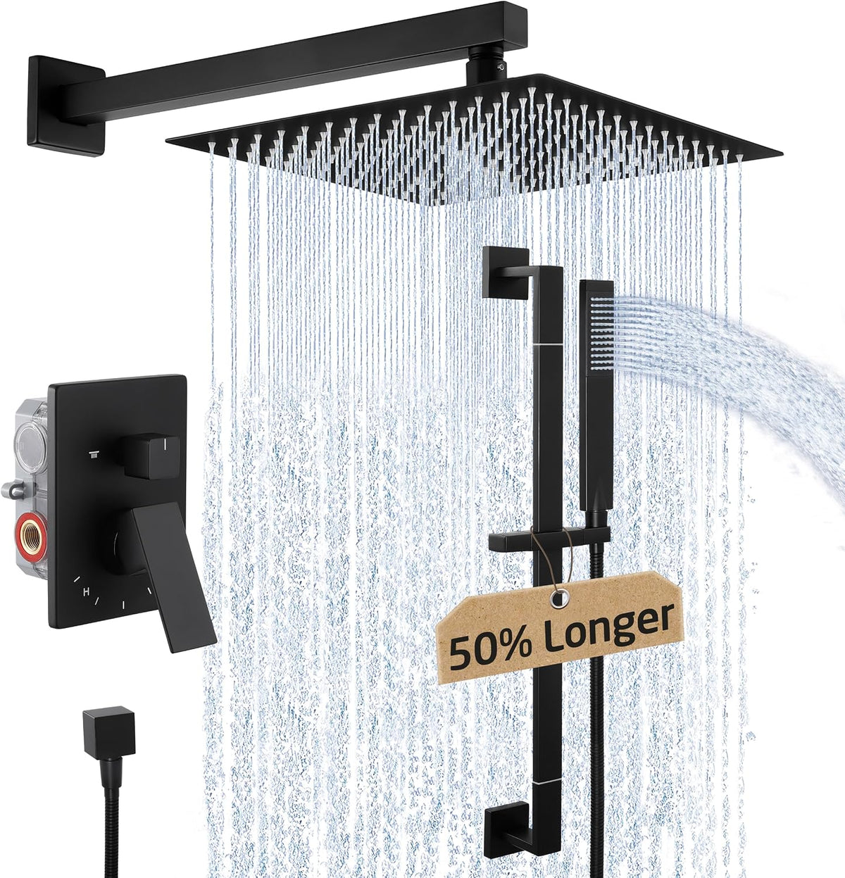 Conjunto completo de grifería para ducha KES: cabezal de ducha tipo lluvia de 30 cm con rociador de mano, barra deslizante para ducha, válvula de empotrar y kit de embellecedores, color negro mate, XB6250-BK