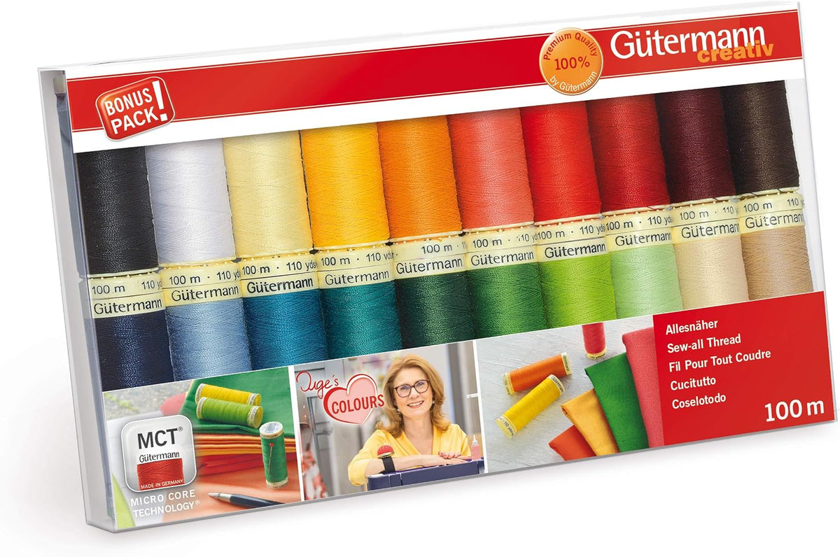 Juego de hilos Gutermann 734610-1 para coser todo tipo de cosas, 100 m x 20 carretes, multicolor.