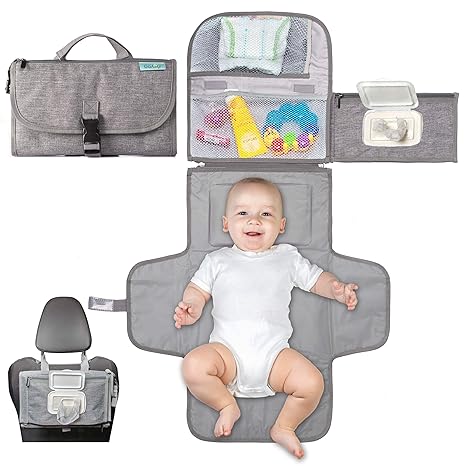 Cambiador de pañales portátil, bolsa de viaje para cambiador de pañales para bebé con bolsillo para toallitas, cambiador portátil de diseño inteligente, kit de estación de viaje para bebés