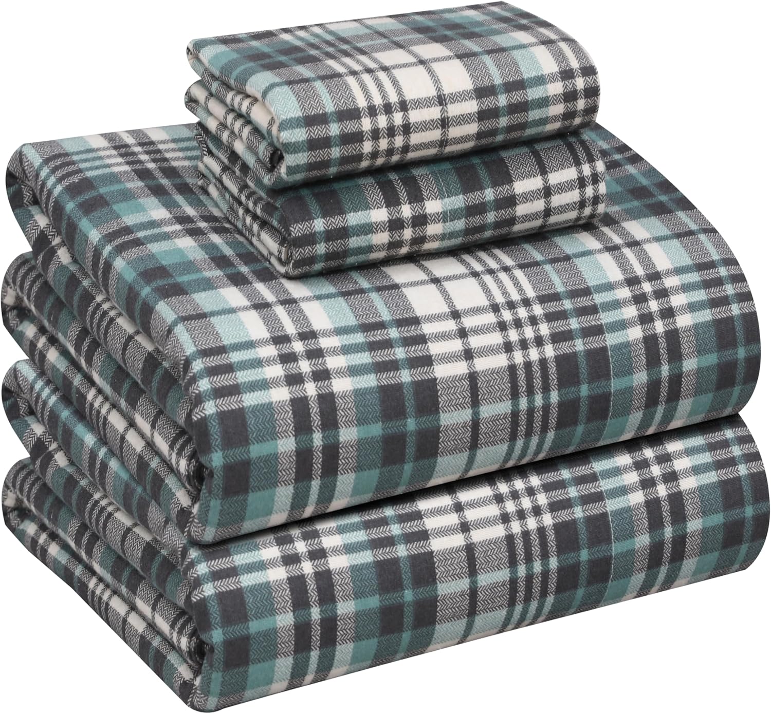 RUVANTI Flannel Sheets California King Size - 100% Cotton Double Brushed Cal King Bed Sheets Set - Deep Pockets 14 Inches - All Seasons Breathable & Extra Soft - Warm & Cozy, 4 Piece, Mint Grey