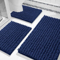 Juego de alfombras de baño Yimobra de 3 piezas: alfombras de baño y de inodoro de chenilla súper absorbentes y de secado rápido, antideslizantes y lavables a máquina, alfombra de pelo largo extragruesa para ducha, bañera y lavabo, azul marino.