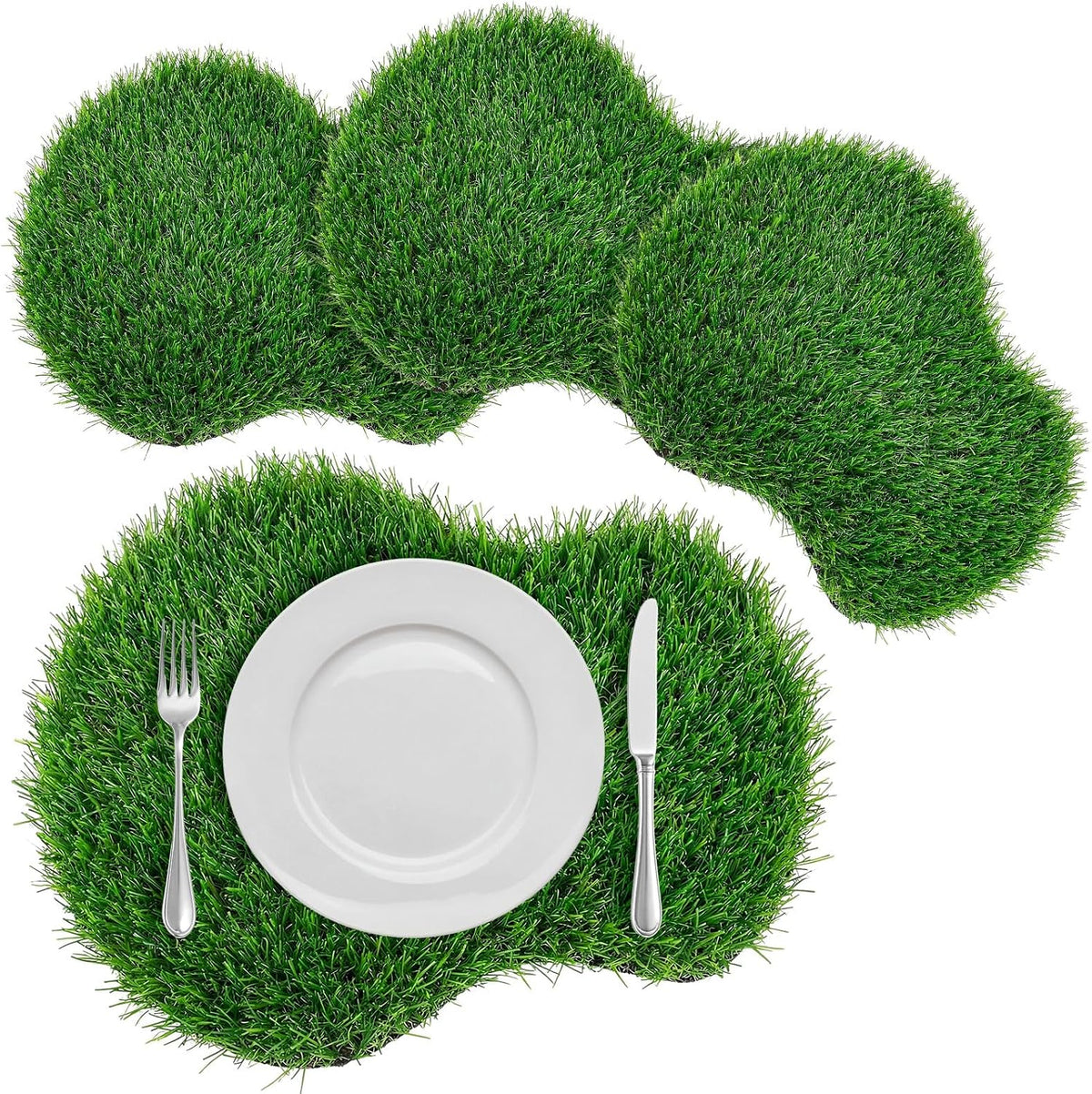 Gandeer 4 Piezas Manteles Individuales de Cesped Artificial de Golf | Baldosas de Pasto Verde Falso | Centros de Mesa Tematicos Deportivos para Bodas y Baby Shower