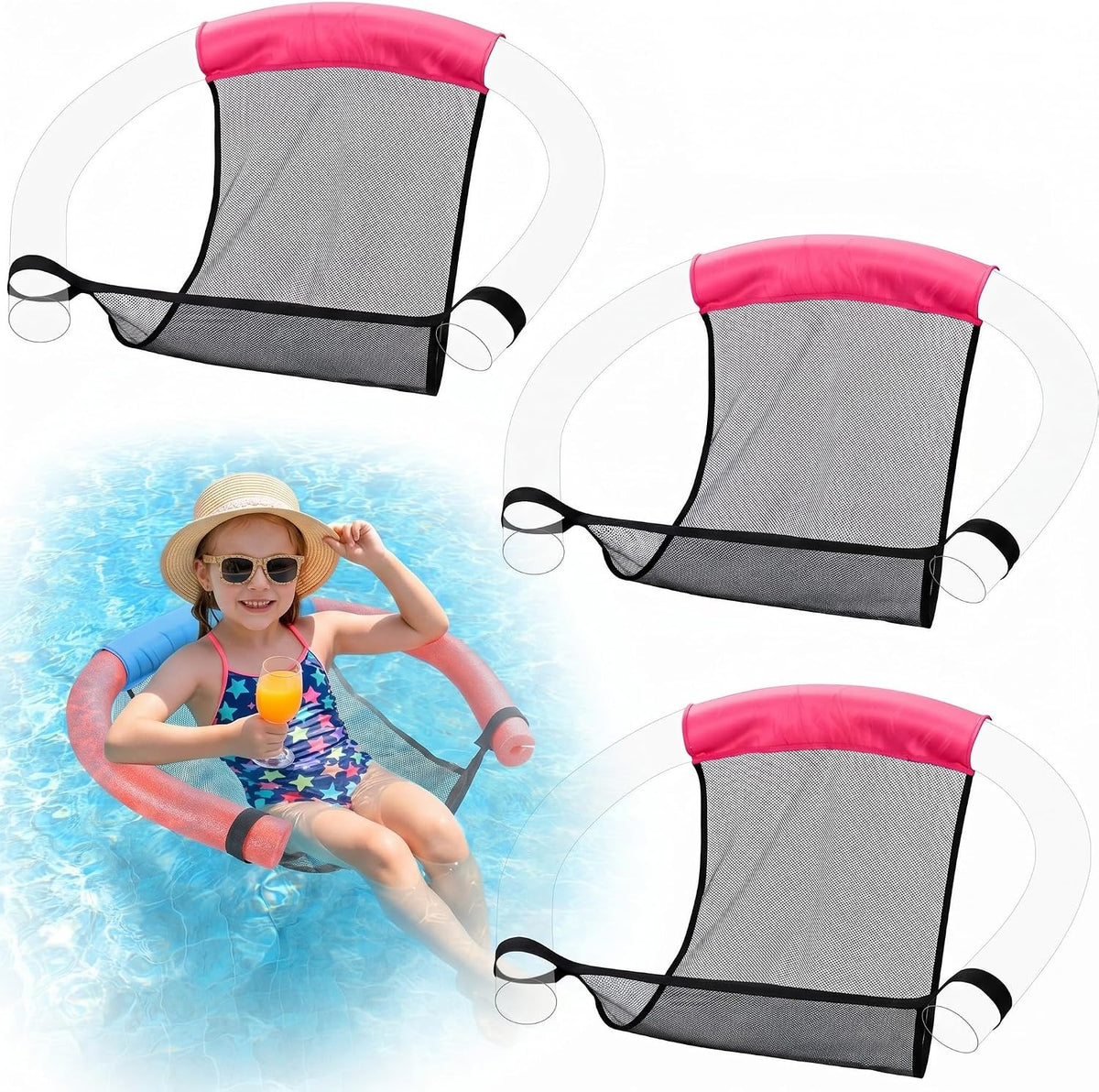 Soulchen 6 piezas de sillas flotantes de malla para piscina, asiento de tela flotante para el 250 aniversario de EE. UU., juguete para fiestas al aire libre, accesorios de playa de verano para adultos, flotador de piscina no incluido (colores surtidos)