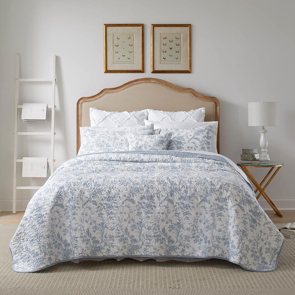 Juego de edredón Laura Ashley tamaño king de algodón, reversible Amberley Soft Blue