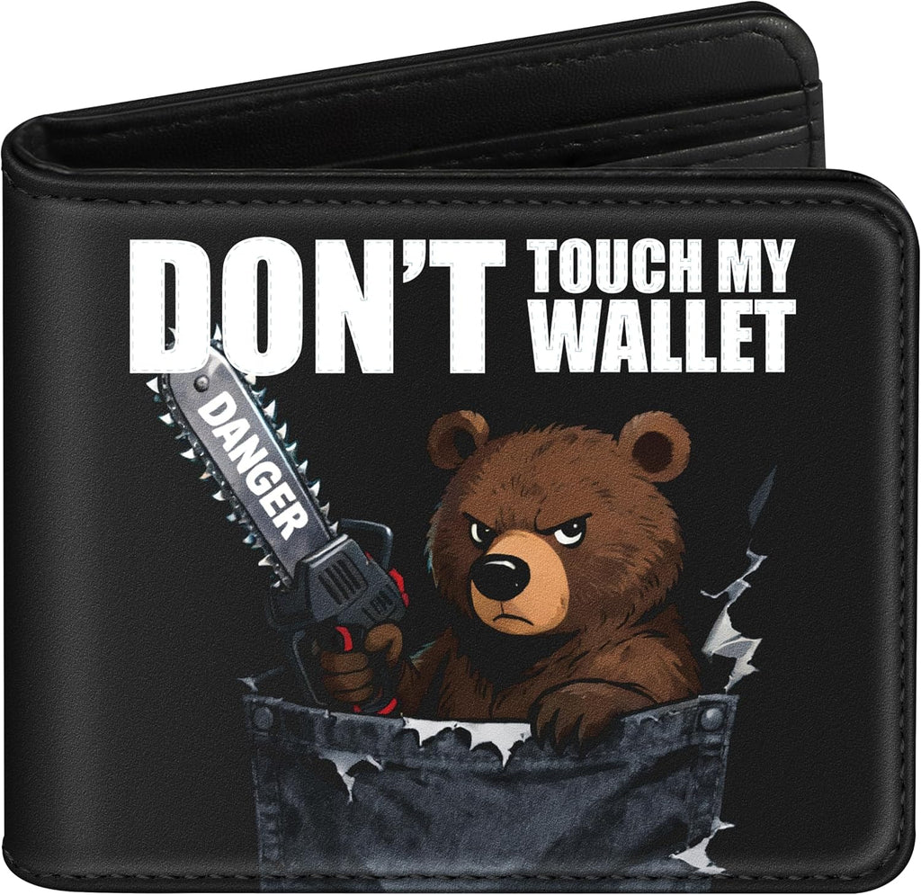 Cartera Bistup para adolescentes - No toques mi cartera de cuero para hombre, tarjetero para tarjeta de crédito, identificación y efectivo, color negro, con bloqueo RFID, cremallera, bolsillo para monedas y ventana para identificación, estética para