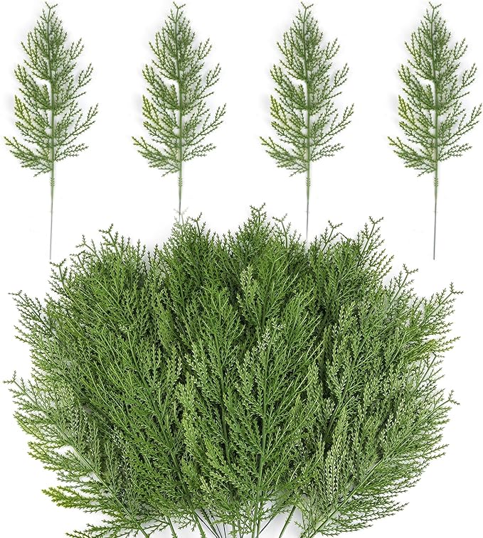 Hananona Ramas de Pino Artificiales, Tallos de Cedro Sintético de Navidad, Ramas de Cedro Sintético Artificiales, Selecciones de Pino de Vegetación Falsa de Navidad para Corona Artesanía