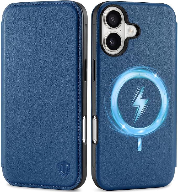 SHIELDON Funda de Cuero Genuino Fina para iPhone 17 6,3 Pulgadas 5G 2025, Funda Tipo Cartera [Bloqueo RFID][Cierre Magnético][Ranuras para Tarjetas] Case Slim, Azul Real Visita la tienda de SHIELDON