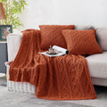 Homiest Set de Manta y Cojin de Punto Acrilico | Verde Salvia, Manta 50x60'' + Cojin 18x18'', 3 Piezas Geometrico Moderno
