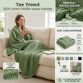 Tex Trend - Manta de algodón 100 % natural, tejido de gofre, agradable al tacto, suave y transpirable, cómoda y acogedora, tamaño King de 90 x 108 pulgadas, color verde salvia