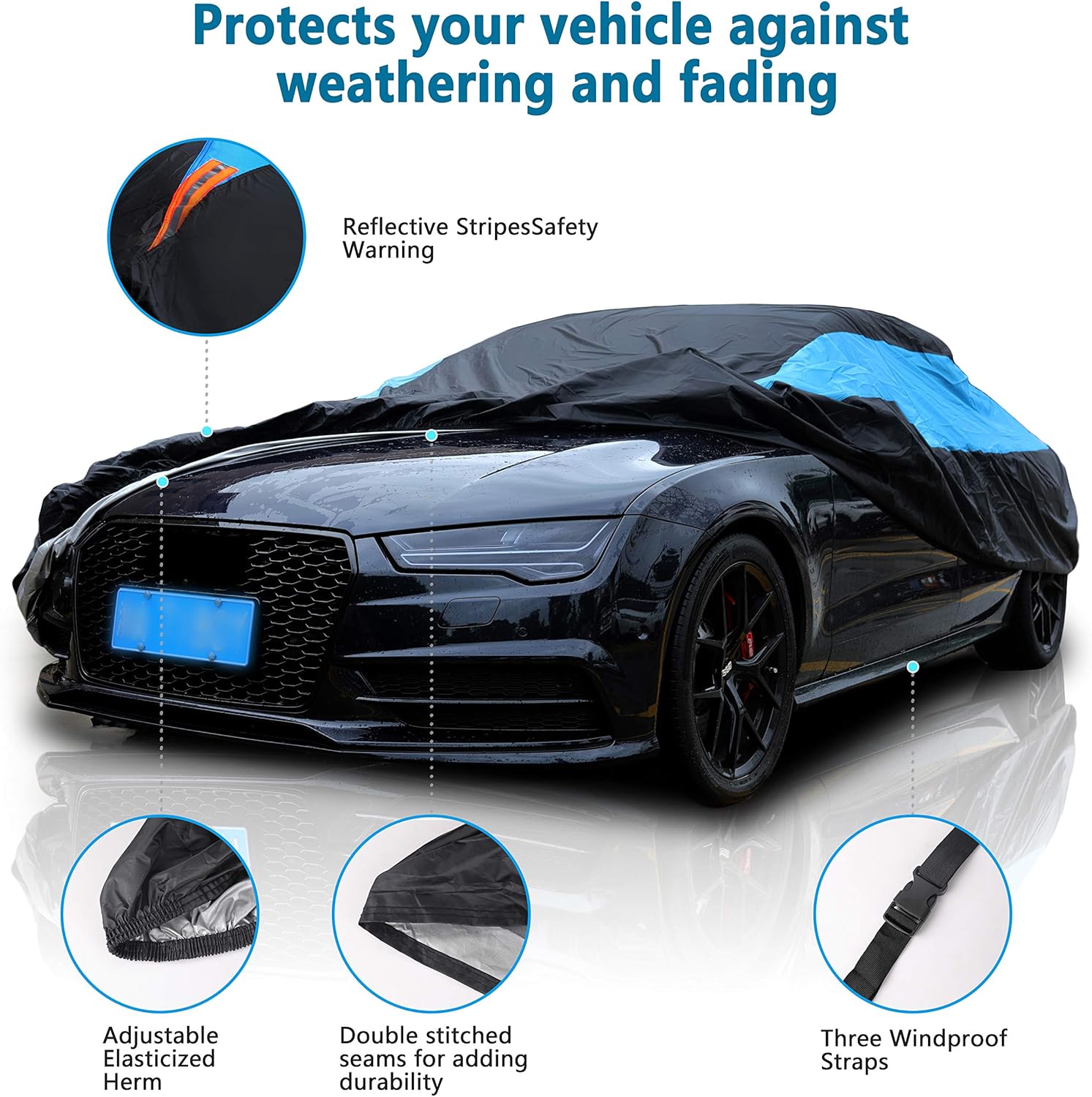 MORNYRAY Funda para Auto Coupe/Cabrio – Impermeable, Protección UV, Nieve y Viento, 192-203", Azul