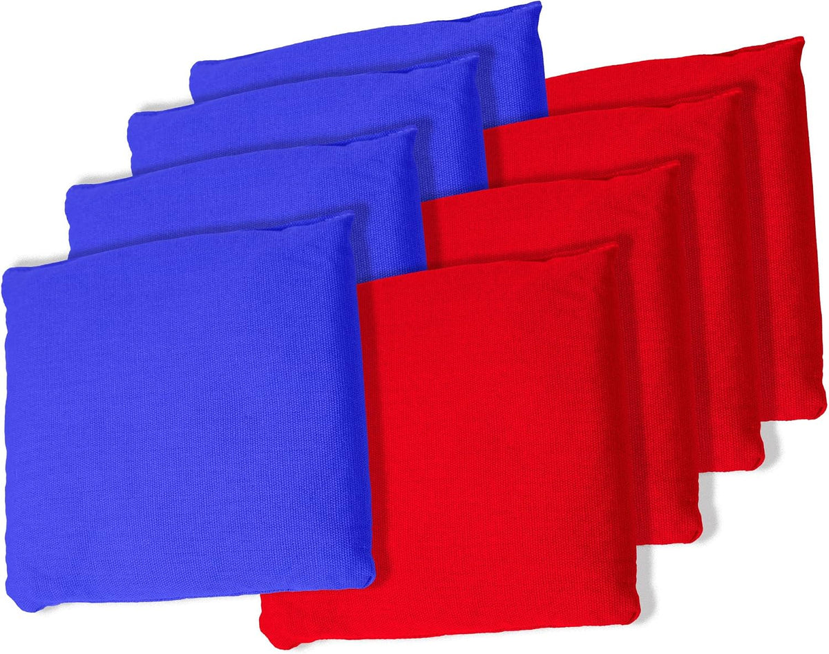 Juego de 8 bolsas de frijoles para Cornhole de tamaño reglamentario - Lona resistente con revestimiento de plástico a prueba de humedad - Diversión para toda la familia de Trademark Games (Azul/Rojo)