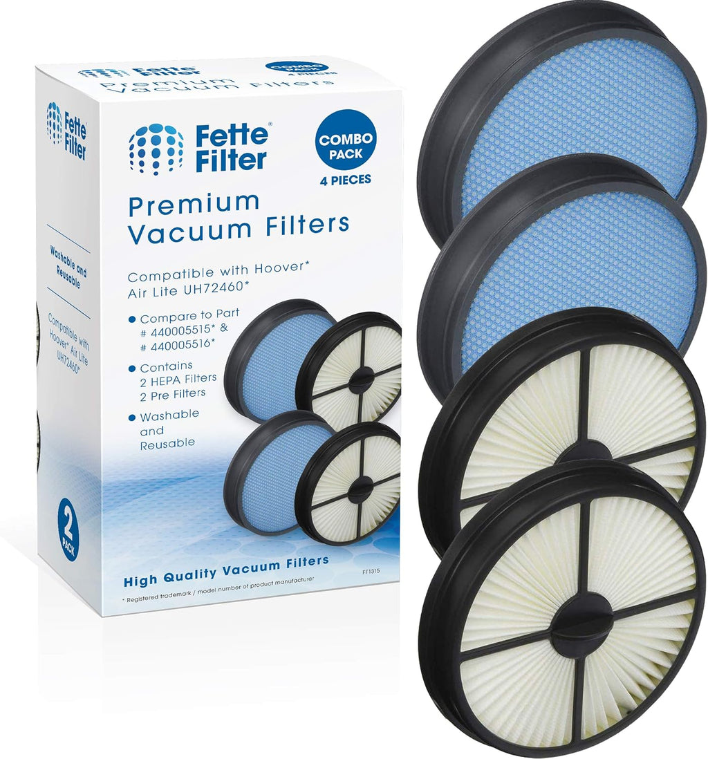 Filtro Fette - Juego de filtros para aspiradora compatible con los modelos de aspiradora vertical Hoover UH72460, UH72465, UH72460CA y UH72460RM. Incluye 2 filtros HEPA 440005516 y 2 filtros primarios 440005515.