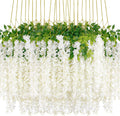 Guirnalda de Flores de Glicinia Colgantes Pack 24 – Seda Blanca en Rratán para Bodas, Pared, Fiestas y Decoración del Hogar