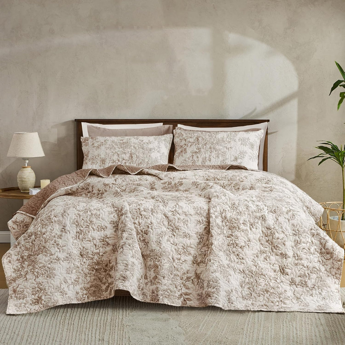 Maravilloso: edredón floral gris pardo