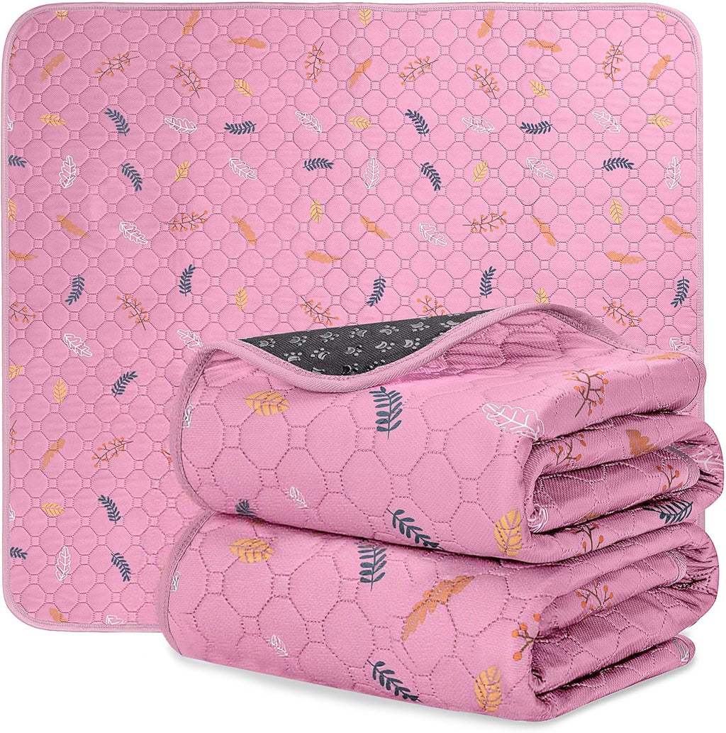 Sunheir Panales Lavables para Perros 2 Piezas | Almohadillas de Entrenamiento Reutilizables e Impermeables | Antideslizantes para Jaula y Cachorros | Hojas Rosa 18x24