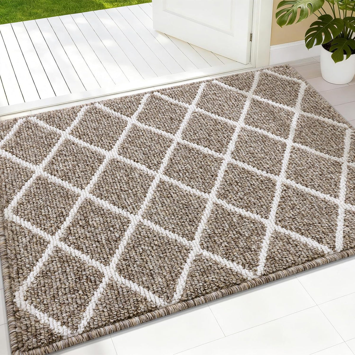 Tapete de Entrada Finchitty 81x51 cm | Antideslizante, Absorbente y Lavable — Color Khaki para Interior