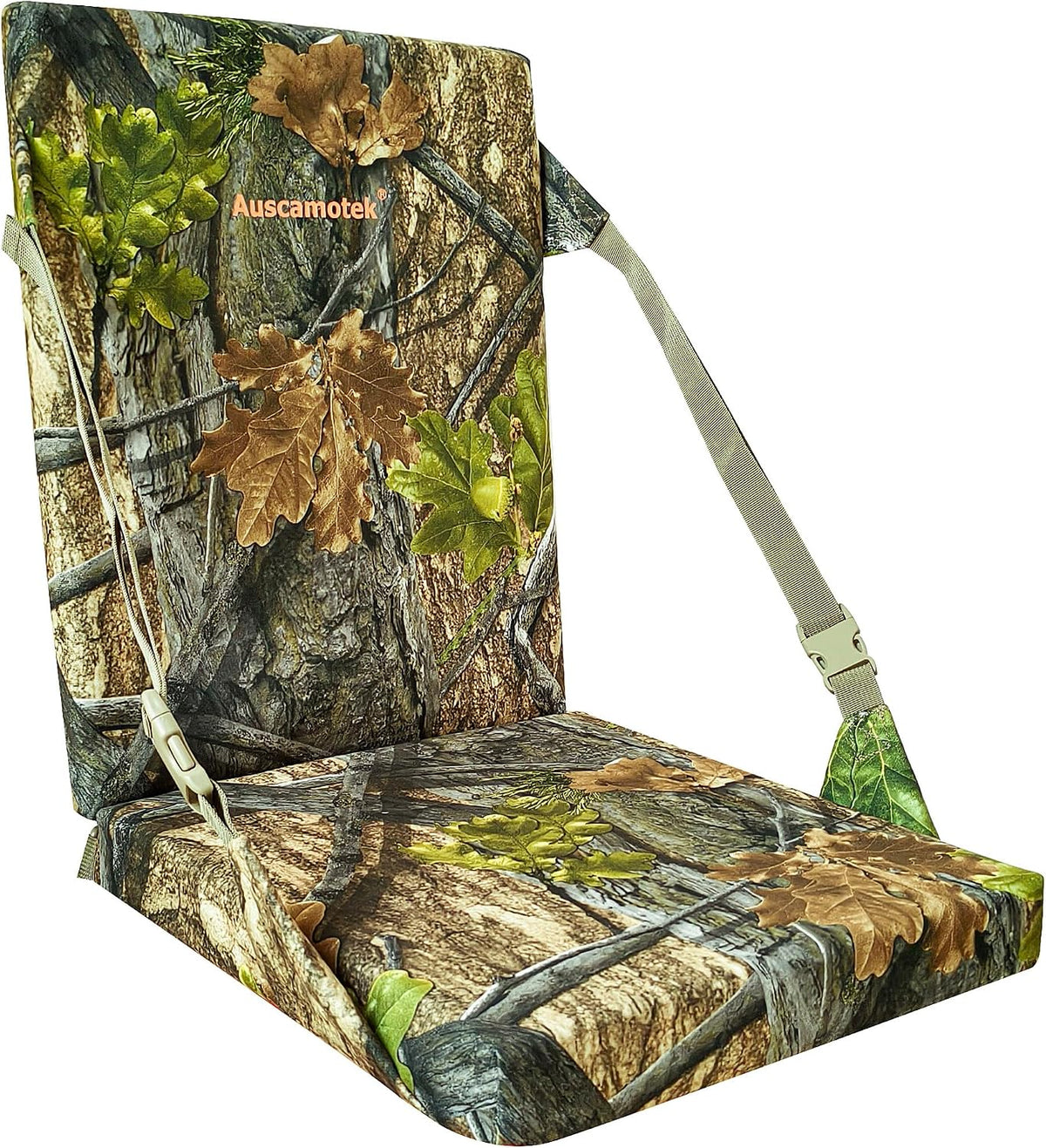 Cojín de Asiento AUSCAMOTEK con Respaldo, Camuflaje Bosque Primaveral