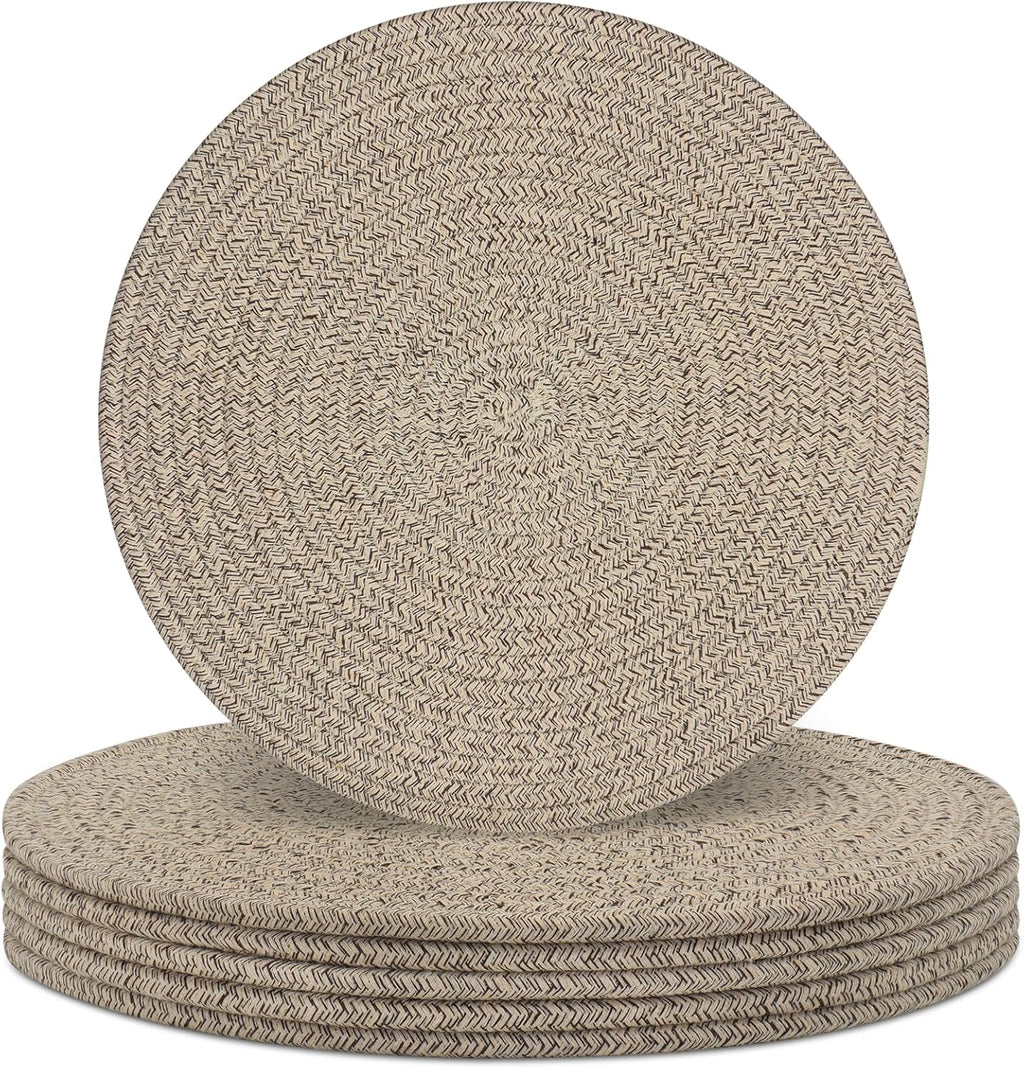 Manteles Individuales Redondos Set de 6 | Tejidos de Cuerda de Algodon | Salvamanteles para Cocina | Antideslizantes y Resistentes al Calor | 13 pulgadas | Trenzados para Decoracion de Granja | Cafe