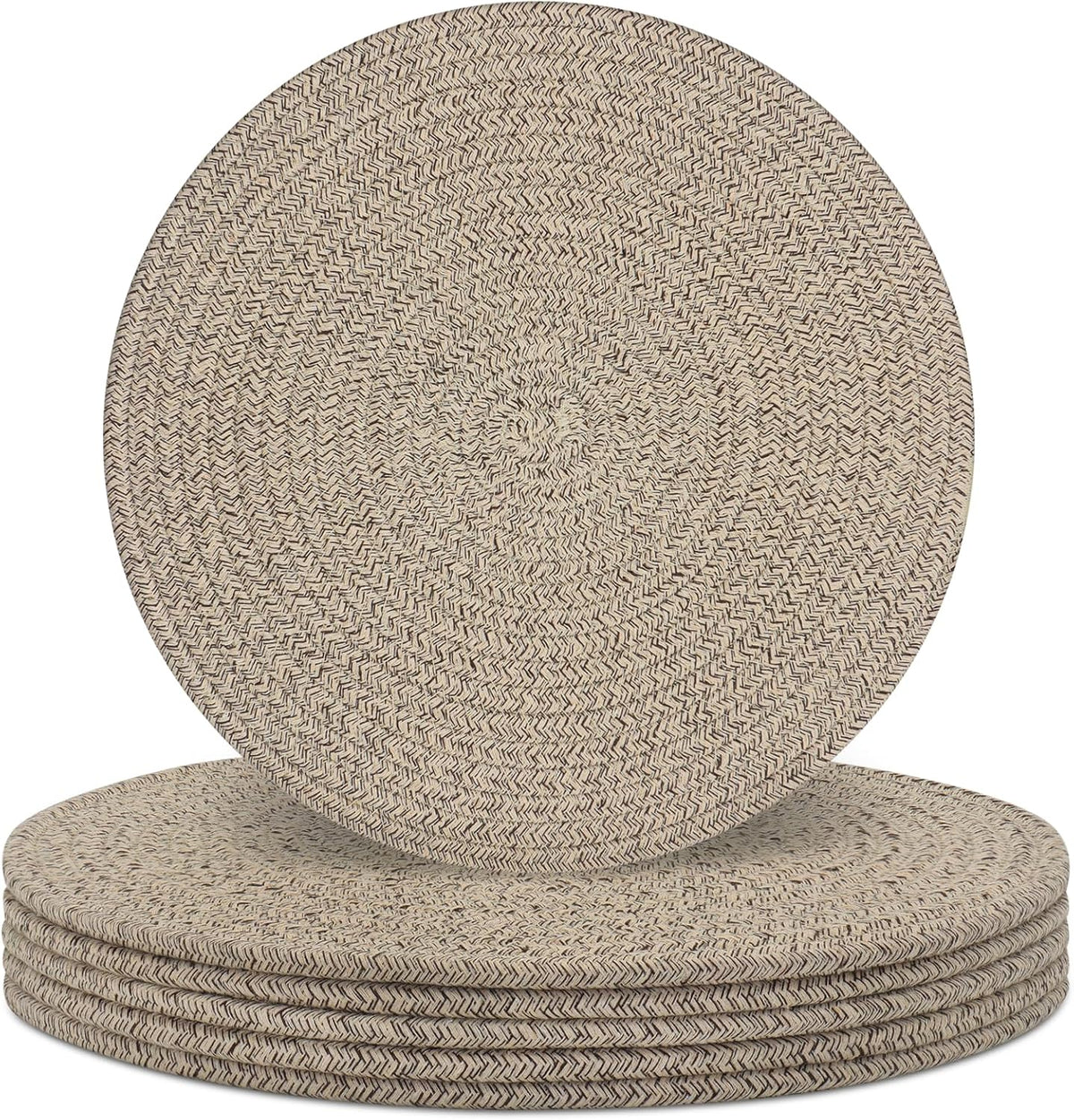 Manteles Individuales Redondos Set de 6 | Tejidos de Cuerda de Algodon | Salvamanteles para Cocina | Antideslizantes y Resistentes al Calor | 13 pulgadas | Trenzados para Decoracion de Granja | Cafe