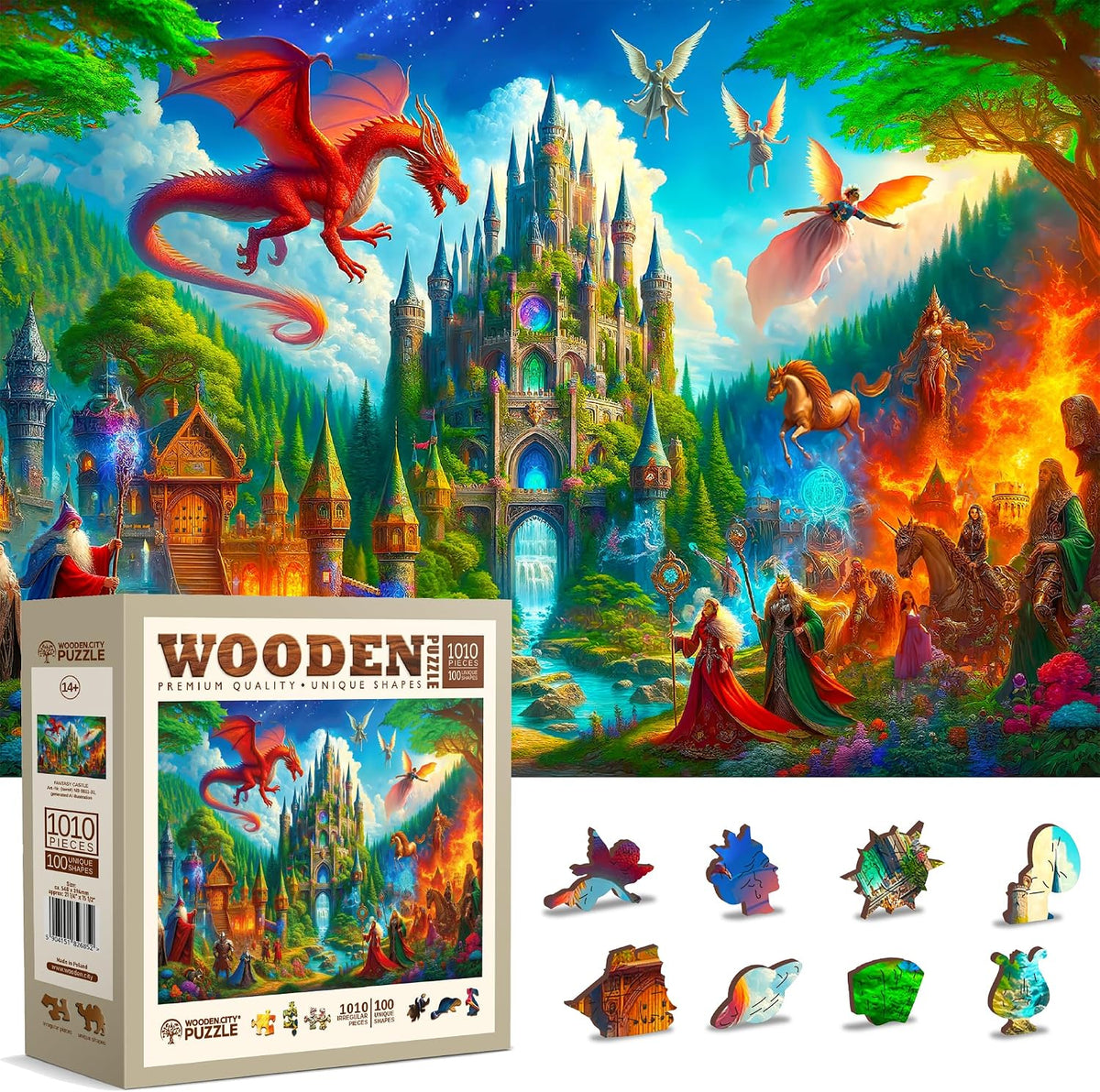 WOODEN.CITY Rompecabezas de Madera 1000 Piezas | Castillo del Dragon Fantasia 21,25 x 15,5 pulgadas Hecho en la UE