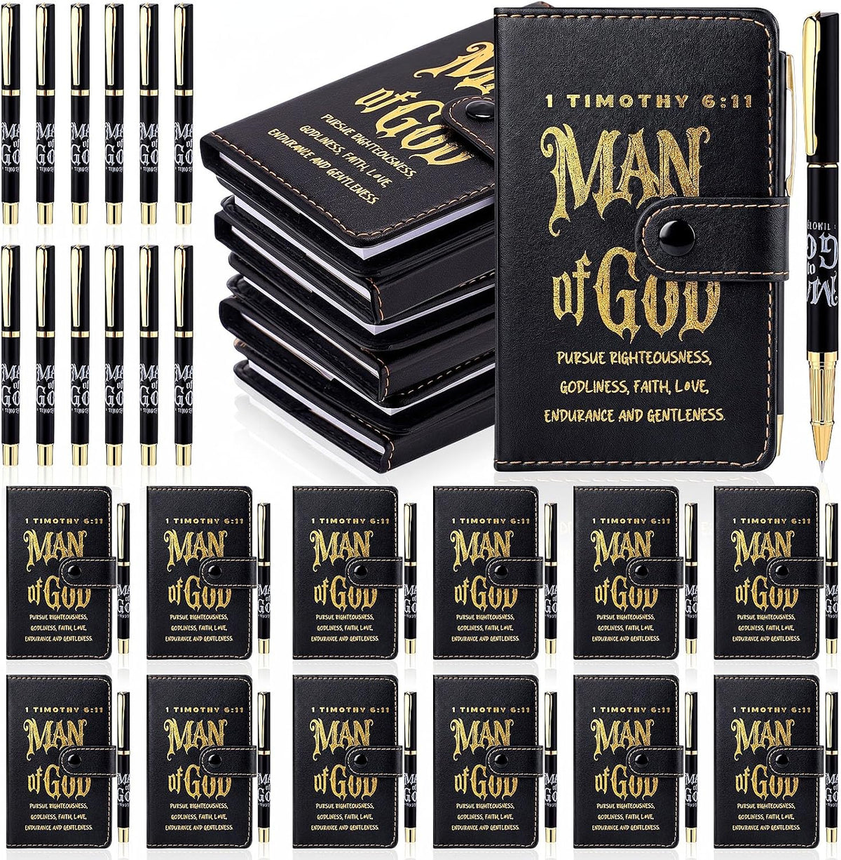 Moinchore Juego de 12 Regalos Cristianos para el Día del Padre para la Iglesia, Cuaderno Hombre de Dios, Juego de Regalos, Cuaderno de Cuero con Versículo Bíblico y Bolígrafo, 1 Timoteo 6:11, Diario de Oración para el Día del Padre