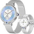 Smartwatch H17 para Mujer | Llamadas Bluetooth, Pantalla HD Redonda 1.28 pulg | Ritmo Cardiaco, SpO2, Sueno, Ciclo Menstrual | 100+ Deportes, IP67 | 2 Correas