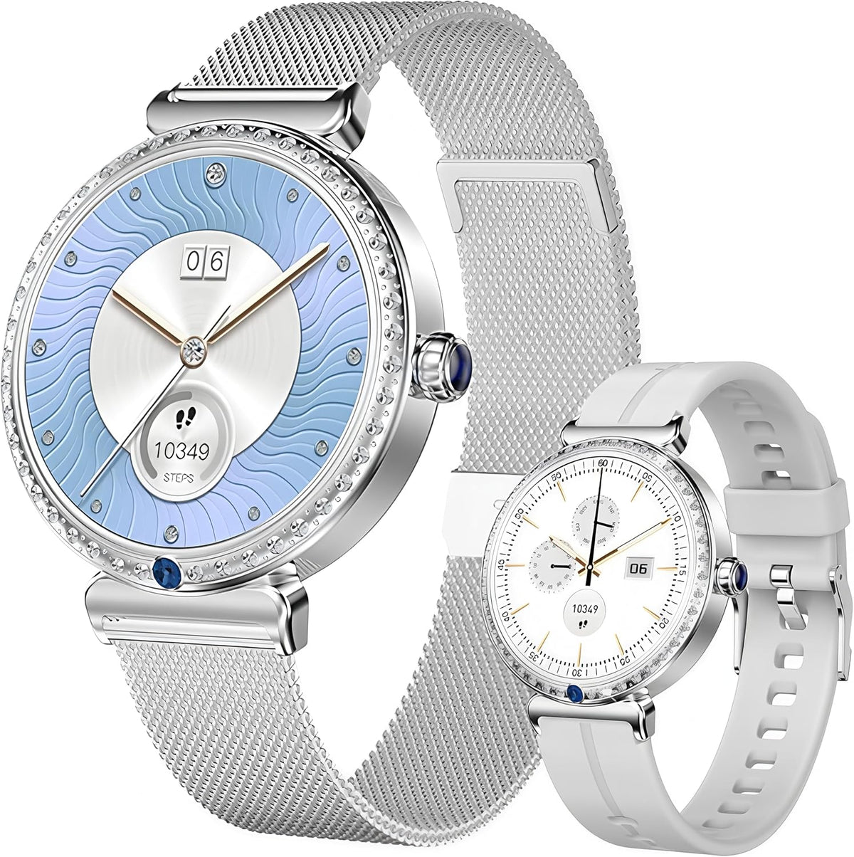 Smartwatch H17 para Mujer | Llamadas Bluetooth, Pantalla HD Redonda 1.28 pulg | Ritmo Cardiaco, SpO2, Sueno, Ciclo Menstrual | 100+ Deportes, IP67 | 2 Correas