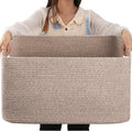 OIAHOMY Cesta de almacenamiento grande de 75 L de cuerda de algodón tejida con asa para organizar mantas y juguetes para sala de estar, cuarto infantil, marrón jaspeado 22" x 17" x 12"