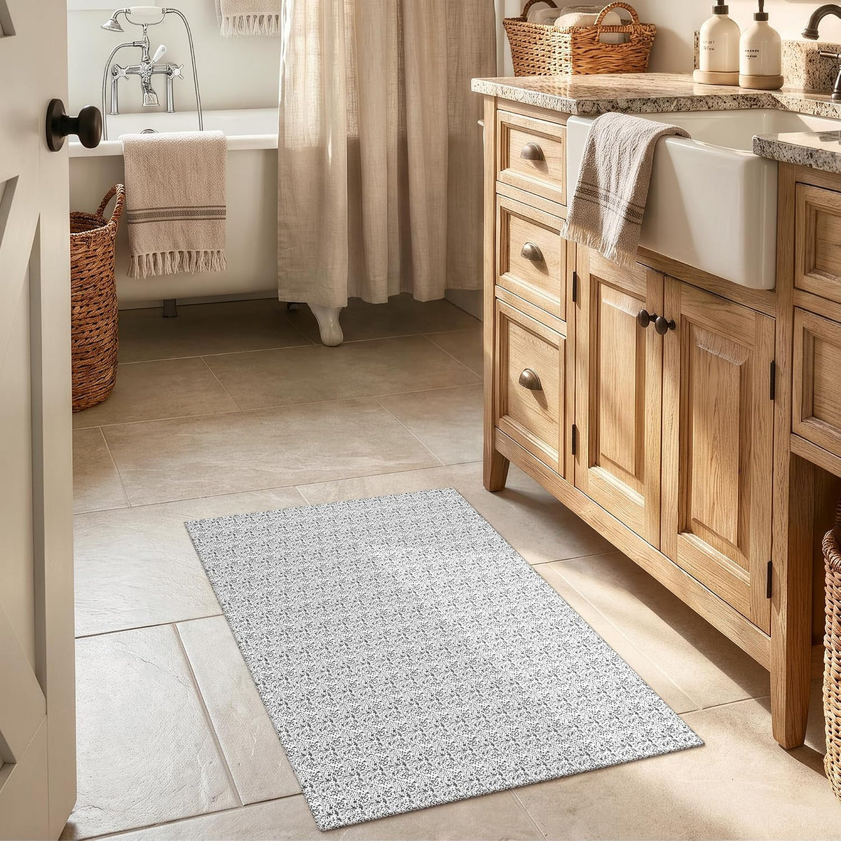 Alfombras de pasillo Collive Boho para cocina, 2x4.3, lavables, para baño, antideslizantes, para interiores, felpudo, gris, de algodón tejido, alfombras para puerta principal, alfombras de pasillo para porche, entrada y recibidor.