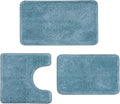 Set de 3 Tapetes de Baño de Lujo con Tapete en U – Microfibra Esponjosa, Antideslizante y Secado Rápido, Azul Lago