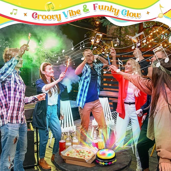Feekoon Botón de música de baile reproduce 10 pistas EDM, botón de bomba de baile iluminado de 30 segundos con baterías, divertido regalo para aula, oficina, profesores, compañeros de trabajo y amigos