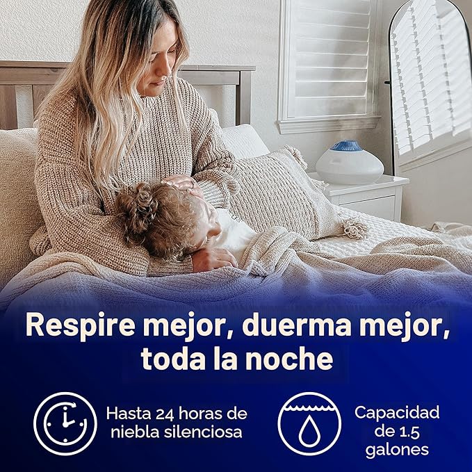 Vicks Vaporizador de Vapor Caliente, para Habitaciones Pequeñas a Medianas, Tanque de 1.5 Galones – Humidificador de Niebla Caliente para Habitaciones de Bebés y Niños con Luz Nocturna