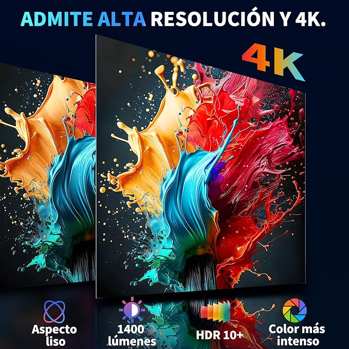 Mini Proyector Portátil 4K 1080P — WiFi 6, Bluetooth 5.4, Corrección Automática, Rotación 180°, Apps Integradas, Color Negro