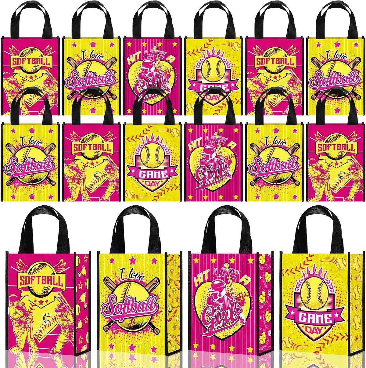Estune Pack 24 Bolsas de Regalo Fiesta Softbol | Dulces y Golosinas | No Tejidas con Asas | Cumpleaños Deportivo | 24 Unidades