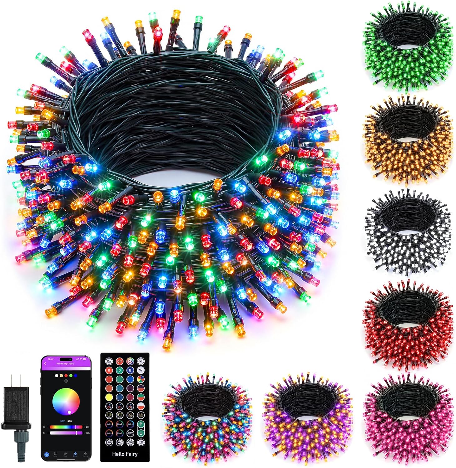 Minetom - Luces LED RGB para árbol de Navidad y Halloween (250 LED, 82 pies, cambio de color, 16 millones de colores ajustables, control remoto, aplicación y temporizador) 