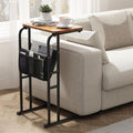Mesa auxiliar en forma de C con bolsa de almacenamiento, mesa auxiliar para sala de estar y dormitorio, bandeja deslizable debajo del sofá, bandeja para TV, escritorio, adecuada para espacios pequeños y estrechos, marrón rústico 